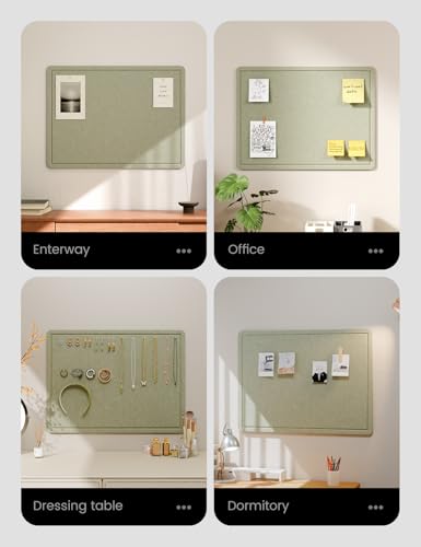 Fluxynara Bulletin Board, 23.6\" x 17.5\" Cork Board Alternative with 12 Safe Removable Adhesive Tabs, Foldable Felt Pin Board for Home Office, Classroom, Bedroom,Entryway for Walls—Sage