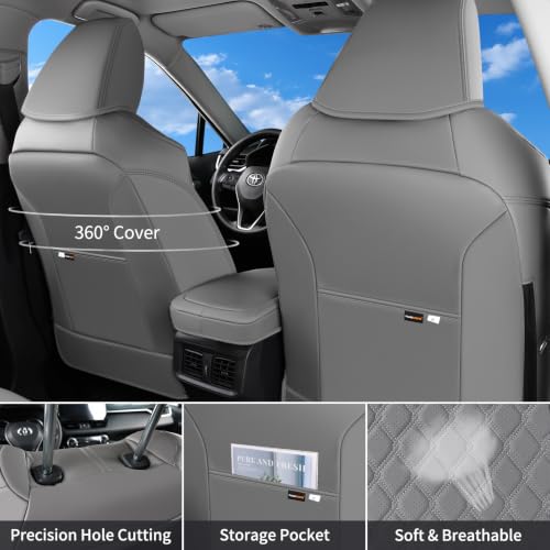 Image of Huidasource Custom Fit RAV4 (Gas Only) Front Seat Covers, Gray Waterproof Faux Leather Full-Coverage for 2019-2024 Toyota RAV4 LE /XLE & XLE Premium /Limited (Does Not Fit Adventure and TRD Off-Road)