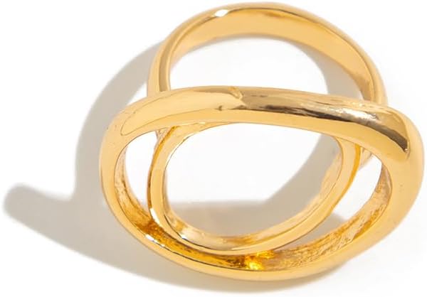 Chunky Double Hollow Oval Shaped Gold Ring for Women Statement Stackable Irregular Thick Silver Finger Rings Non Tarnish Minimalist Party Jewelry Gift - Image 9