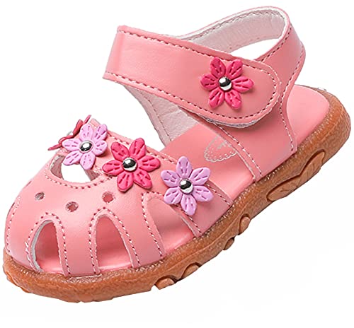 DADAWEN Girl's Summer Closed-Toe Solid Flower Outdoor Casual Sandals (Toddler/Little Kid) Pink US Size 7.5 M Toddler