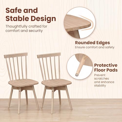 Image of COSTWAY Swivel Windsor Dining Chairs Set of 2, Farmhouse Solid Rubber Wood Kitchen Side Chair w /Curved Spindle Back, Armless Accent Chairs for Home, Dining Room, Living Room, Restaurant (Natural)