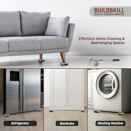 Image of BUILDSKILL 5 Pcs Furniture Lifter and Mover Tool Set | 360 Rotating Pads | Anti-Slip Grip | Heavy Duty Solid Steel Construction - Furniture Shifting Tool for Appliance Moving - Supports Up to 150kg