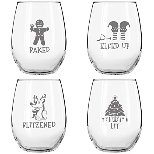 Drunk-Christmas-Funny-Stemless-Wine-Glasses-Set-of-4-Hilarious-Christmas-Themed-Wine-Glass-for-Holiday-Party-4-Designs-15-oz-Cheerful-Party-Cups-Gift-Exchange-Idea-for-White-Elephant-Xmas