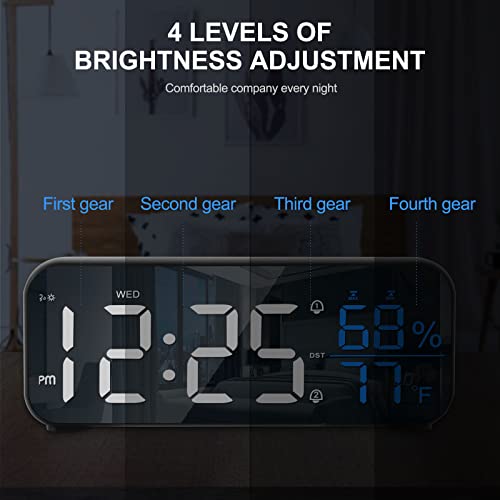 Digital Alarm Clock, Battery Powered Led Clock With Usb Charging Port, Dual Alarm, Sound-Activated, Snooze, Temperature Humidity Display Digital Wall Clock For Bedroom Living Room Office - Black #TOP4