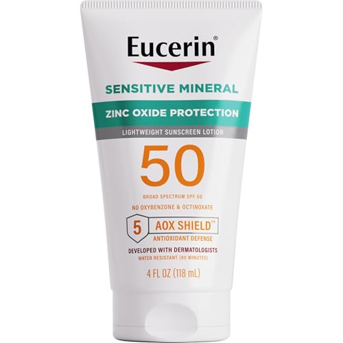 Eucerin Sun Sensitive Mineral Sunscreen Lotion SPF 50 with Zinc Oxide Protection, Hypoallergenic...