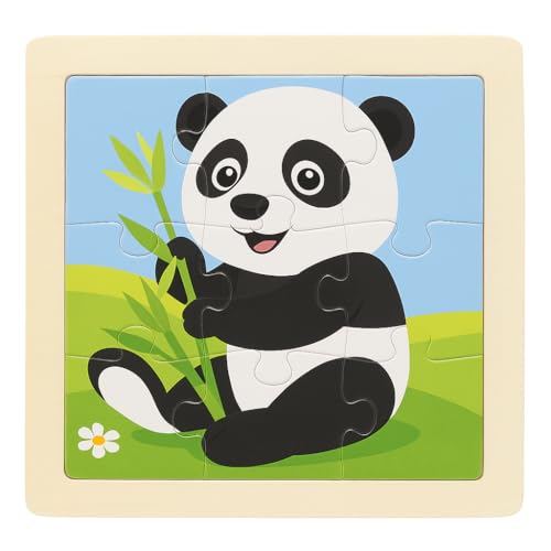 Image of FUN4YOU Wooden Animal Puzzle for Kids - 4 Pack Cartoon Jigsaw Puzzles | Cow, Rabbit, Elephant & Panda | Educational Montessori Learning Toy for Toddlers | Brain Development & Fun Activity Game