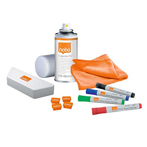 NOBO Starter Kit Lavagne in vetro (4 pennarelli/1 cancellino/1 detergente/1 panno/4 magneti) - 1905330