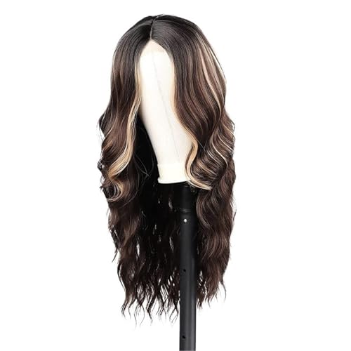 Perruques de cheveux longs bouclés bruns avec dentelle et bandeau teint