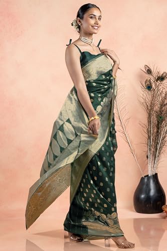 Image of Subham Women Saree Chandrakor Paithani Silk Cotton | Soft Daily Wear Golden Zari Sari with Unstitched Blouse