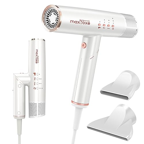 Maxfoxe High Speed Hair Dryer, Travel Blow Dryer Foldable Ionic Small Professional Brushless Motor 9 Modes Portable One Touch Switch with Concentrator Nozzle Attachment for Home, Hotel, Salon