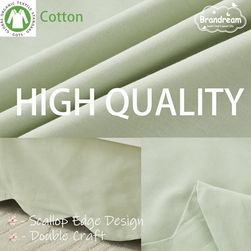 Image of Brandream Scallop Edge Cotton Crib Skirt Toddler Bedskirt Baby Nursery Crib Bed Skirt Gender Neutral Solid Color Light Green Farmhouse Chic Boho Bohemian Skirt