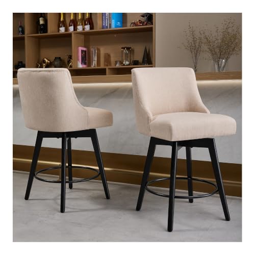 Image of 26 inch Counter Height Swivel Bar Stools, Set of 2, Flax Beige