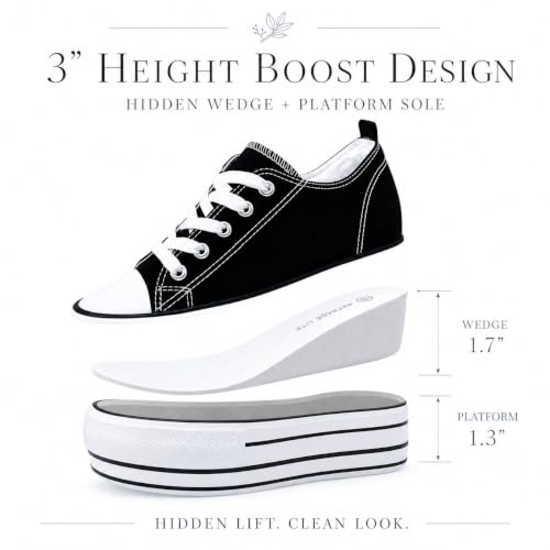Image of REFRASE LIFE Womens Platform Sneakers with Wedge 3 Inches Height Boost Hidden Heel Shoes, Casual Height Increase Walking Fashion Shoes for Women and Girls