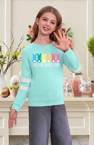 Image of Ithalt Kids Easter Shirts for Girls Cute Bunny Graphic Tshirt Easter Long Sleeve Tops 5-14y