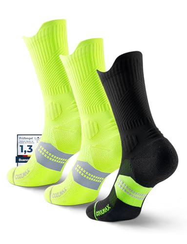 Juclise Calcétines de Compresión para Running Hombre Bambú Viscosa Coolmax® • Transpiración Activa (FR/ES, Números, 38, 42, Regular, Regular, Neón Verde*2+Negro Amarillo*1)
