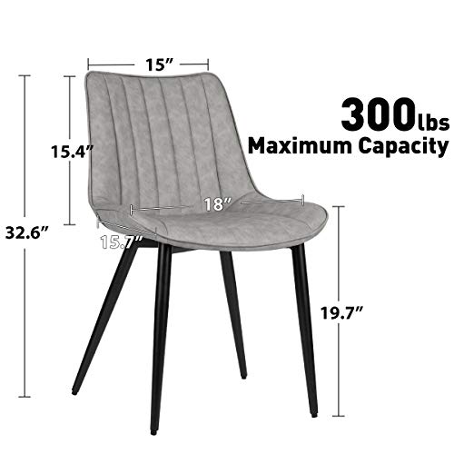 Homhum 4 Pcs Faux Leather Dining Chairs, Mid Century Modern Leisure Upholstered Chair With Metal Legs For Kitchen Living Room Gray #TOP2