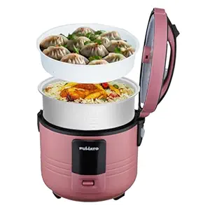 FUMATO Electric Cooker 1.5L with 1 Cooking pot, 1 Steamer, 1 Measuring Cup and 1 Spoon | 500W | 3-in-1 Electric Cooker, Boiler & Steamer | Aluminum Pot, Keep Warm Function, Cool Touch Body| 1 Year Warranty (Cherry Pink)