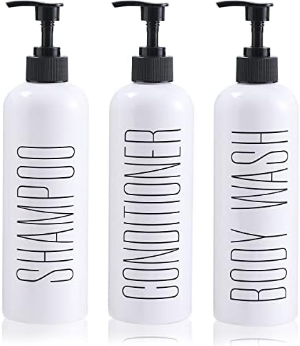 HOMCDALY Shampoo and Conditioner Dispenser, 16oz 3-Pack Refillable Shampoo and Conditioner Bottles, Empty Shampoo Bottles, Shampoo Conditioner Body Wash Dispenser, Bathroom Shampoo Dispenser Set(white