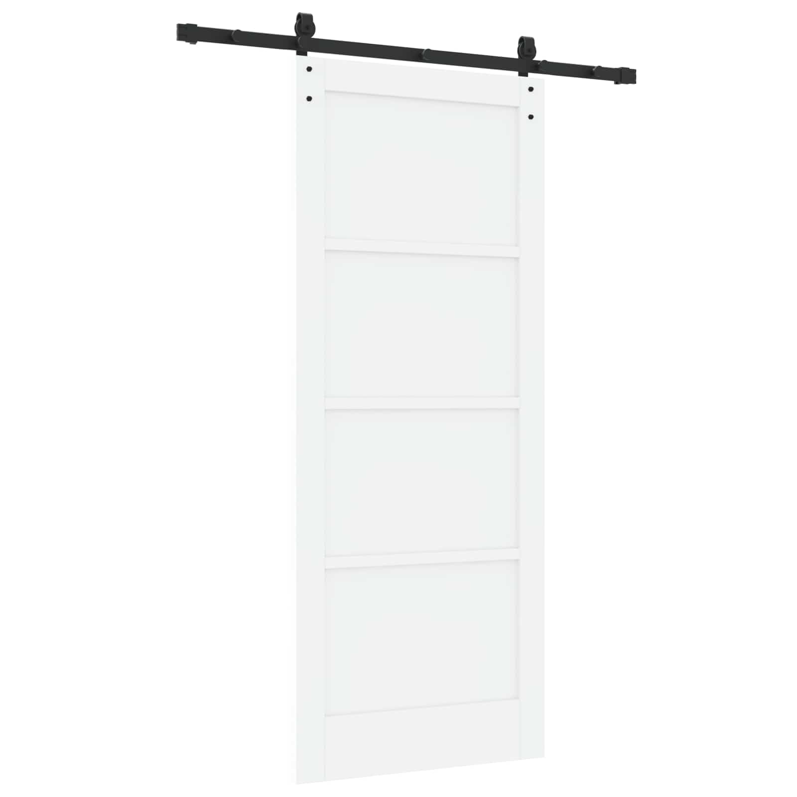 Puerta corredera blanca de madera maciza de pino 83 x 202 cm con riel de acero pulverizado, mecanismo deslizante silencioso, diseño de ahorro de espacio para interiores, ideal para pasillo y