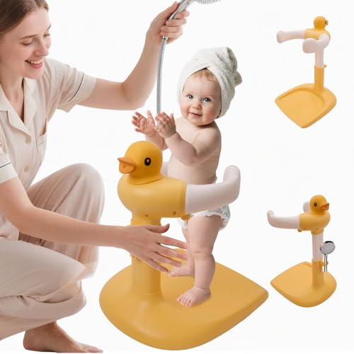 Baby Shower Stand for 𝐁𝐚𝐛𝐢𝐞𝐬 𝟔 𝐌𝐨𝐧𝐭𝐡𝐬 & 𝐔𝐩 - Safety & Non-Slip for Baby Standing Support, Adjustable Heigh with Babe Bath Stand, Toddler Shower Support with 55 Lbs Capacity