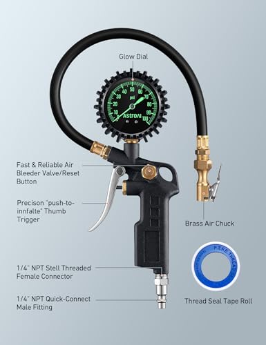 AstroAI Analog Tire Inflator Gauge