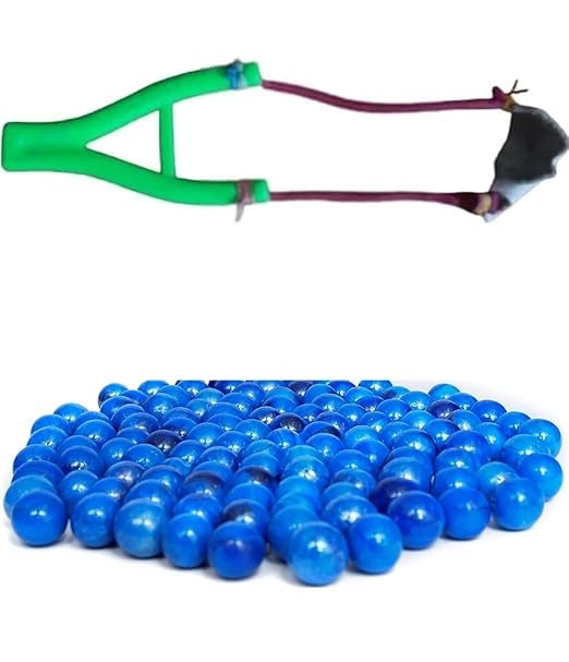 ARYANSH Shoppe Plastic Slingshot Gulel with Marbles Kanche for Kids, Children Fun Game Target Game (Set of 1 Gulel with 50 Blue Kanche)-image-28
