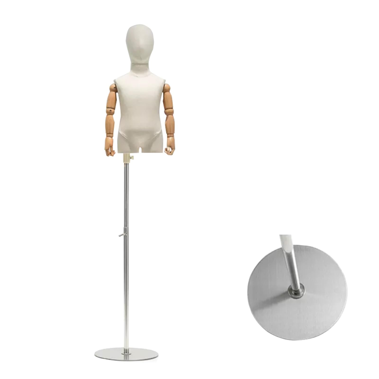 Mannequin enfant en bois massif et métal silver pour haute couture 3 ans