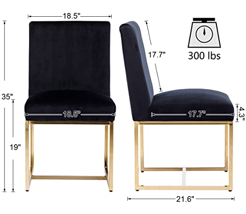 Vescasa Upholstered Dining Chairs With Gold Metal Frame, Velvet Mid Century Modern Padded Kitchen Chairs With Adjustable Foot Pads For Restaurant, Dining Room, Set Of 2, Black #TOP2