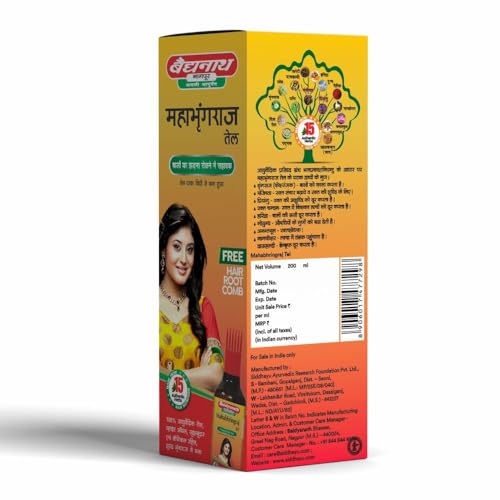 Image of Baidyanath Asli Ayurved Maha Bhringraj Hair Oil - 200 ml | Mahabhringraj Tel | 100% Ayurvedic Oil with Free Hair Root Comb