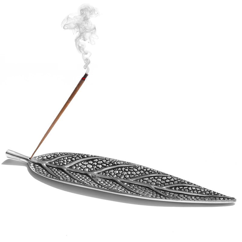 Image of Pure Source India Aluminium Leaf Design Incense Holder /Agarbatti Stand /Incense Sticks Holder (10.75 inch)