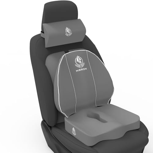 Image of MRRON Neckrest Back Support or Coccyx Orthopaedic Cushion for Long Sitting Universal fit with Ergonomic Design Made by High Density Memory Foam Used for Car or Office Chairs. (Grey, Spine Support)