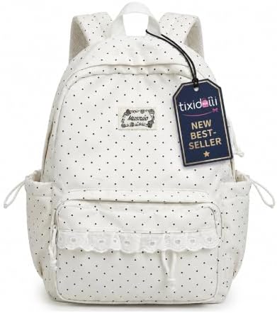 Cute Polka Dot Backpack Coquette Back Pack with Lace Trim Classes Travel