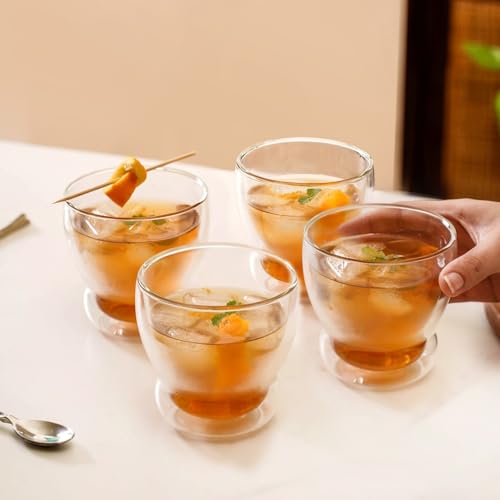 Image of Nestasia Set of 2 Double Wall Glass Tumblers (325ml) | Sleek, Curvy Design for Iced Drinks, Lattes & Cocktails | Microwave & Dishwasher Safe, Hand-Blown, Food-Safe, Lead-Free