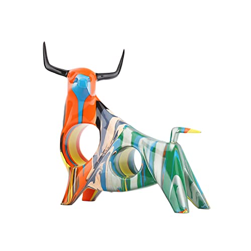 Shengtian Simple Creative Colorful Bull Statue Bullfight Sculptures Animal Statue Crafts Ornaments Home Office Bedroom Living Room Study Room Studio Decorations (B2) #TOP8