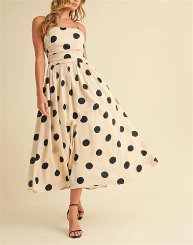 Image of Yuemengxuan Boho Maxi Dresses for Women Spaghetti Strap Flowy Smocked Long Dress Casual Summer Vacation Beach Maxi Dress