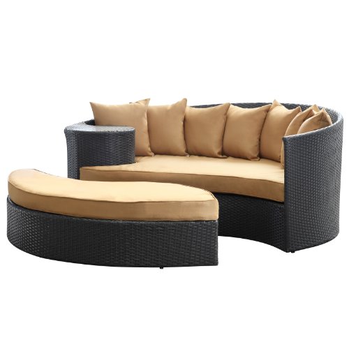 Modway Taiji Wicker Rattan Outdoor Patio Sectional Daybed in Espresso Mocha
