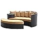 Modway Taiji Outdoor Wicker Patio Daybed with Ottoman in Espresso with Mocha Cushions