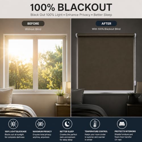 Image of 100% Blackout Roller Blind for Windows|Room Darkening & Privacy Protection Window Shade Blinds|Home, Bedroom, Living Room & Office|White, 2.5X10 Feet, Pack of 1