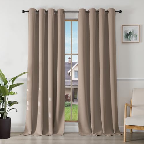 Image of Joydeco Blackout Curtains for Bedroom 55 x 96 Inch, Eyelet Thermal Insulated Energy-saving Drapes for Room Darkening Light Filtering, Long Window Treatments 96 Inch Drop, 2 Panels - Mocha