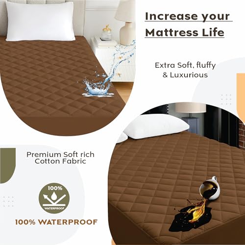 Image of Ayka 100% Waterproof Cotton Quilted Mattress Protector King Size Breathable Hypoallergenic Noiseless Ultra Soft Fitted Bed Protector 78x72 inch Mattress /Bed Cover (King 78x72 inch | 6.5x6 ft, Brown)