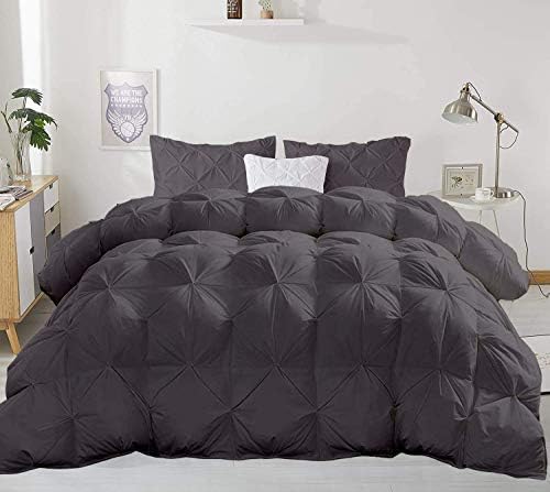 Happiest Bedding 800 GSM Dark Gray 5 PCS Pinch Pleated Emperor King Size Comforter Set (Comforter + 4 Pillow Cases) 1000 Series 100% Egyptian Cotton Comforter Set