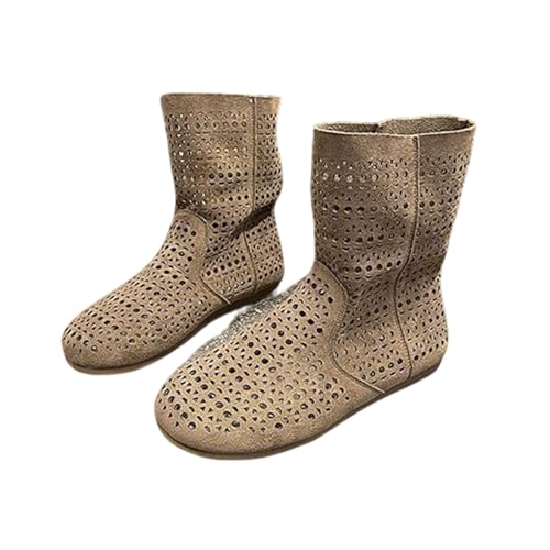 ZQW Slip On Ankle Boots for Women Perforated Round Toe Flat Breathable Shoes Wide Width Comfortable Fit for Casual Daily Wear All Season Comfort