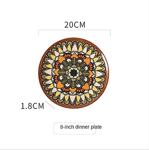 Ceramiczny talerz obiadowy, płaska okrągła taca na amerykańskie dim sum i stek, zastawa stołowa w stylu boho do domowej jadalni, nadaje się do zachodniej żywności