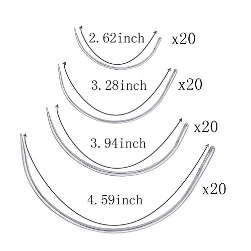 80Pcs Curved Needles Butuze Plastic Needle Case With 4 Sizes Hooked Needle For Stitching,Sewing,Embroidery,Hair Weaving #TOP1