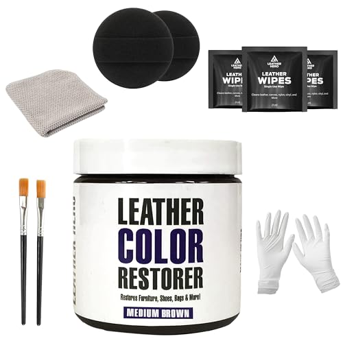Leather Hero Leather Color Restorer for Couches, Leather Scratch Remover, Leather Couch Scratch Repair for Furniture and Car Seats - Complete Kit, Non-Toxic, Made in The USA (Medium Brown)