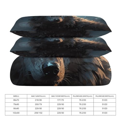 Parure de lit grand lit housse de couette loup et 2 taies d'oreiller