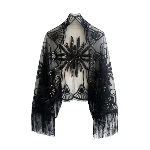 Formery 1920s Shawl Wraps for Women Sequin Floral Long Fringed Gatsby Flapper Evening Cape Bridal Shawls