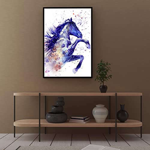 Image of PAINTINGMANTRA Canvas Painting Wall Painting Watercolor Running Horse Decorative Luxury Paintings with Frame for Home Decoration, Living Room, Bedroom and Office Decor (Blue, 22 X 34 Inches)