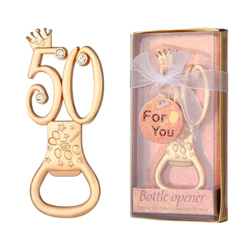 DADEA 1 Pezzi Apribottiglia 50 Anni,Apribottiglie 50 Anni Compleanno Dorati Con Corona,Apribottiglie Bomboniere 50 Anni Apribottiglie 50 Anni Matrimonio Bomboniere 50 Anni Compleanno (1P 50)