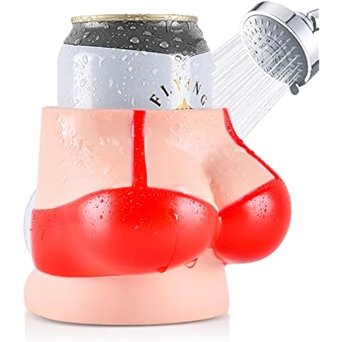 Shower Beer Buddy - Red Bikini Shower Beer Can Holder w/ Silicone Suction Cup | Holds Your Cold Beer Can in the Shower or Bath Tub | Drink Accessories Gifts Bathtub Caddy Bathroom Shower Beer Holder Cover